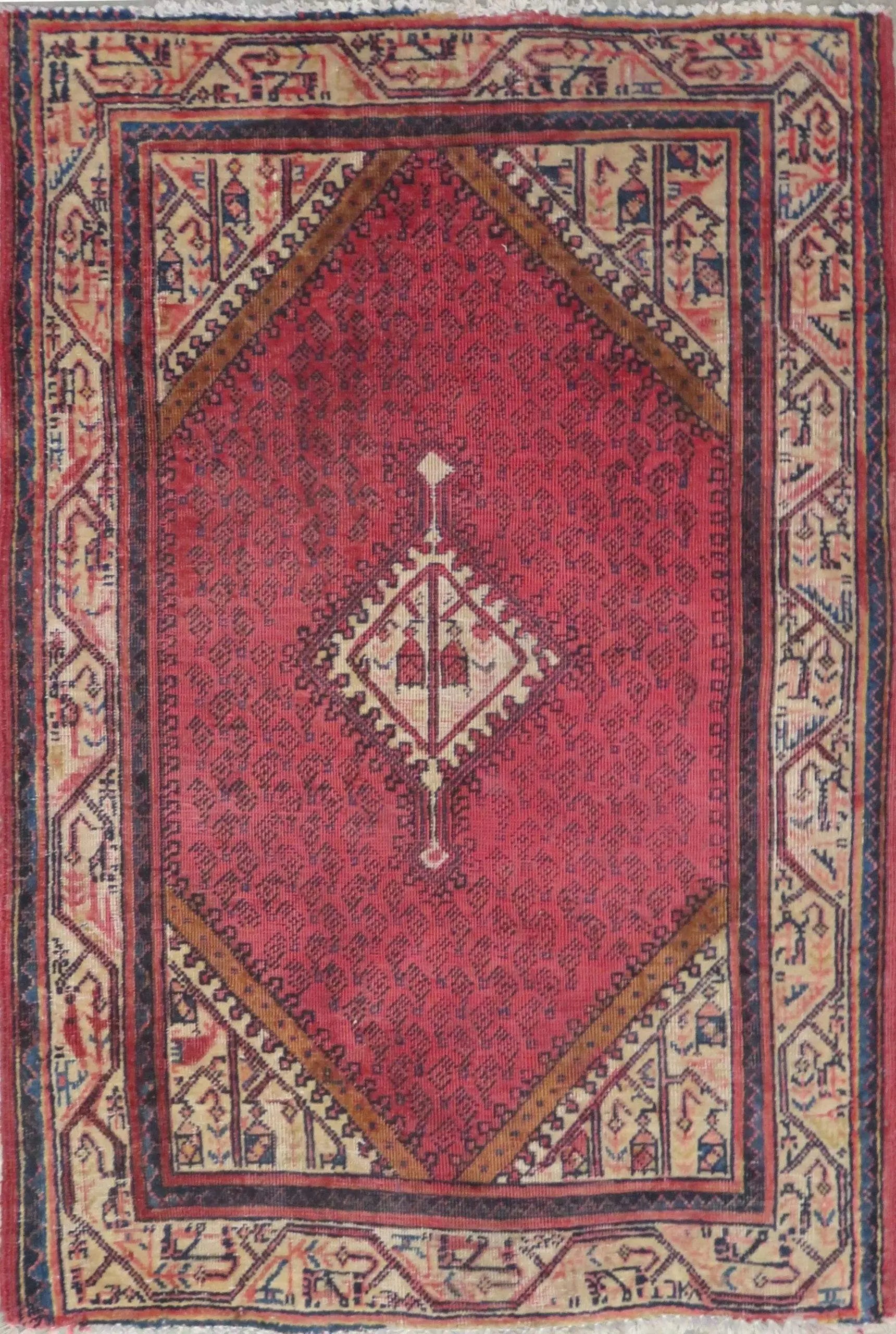 One Of The Kind Hand-Knotted Persian Wool Rug _ Luxurious Vintage Design, 4'9" x 3'4", Artisan Crafted